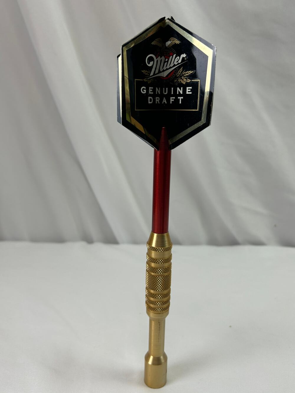 Vintage Miller Genuine Draft MGD Dart Beer Tap Handle Brass Red 11 Inch